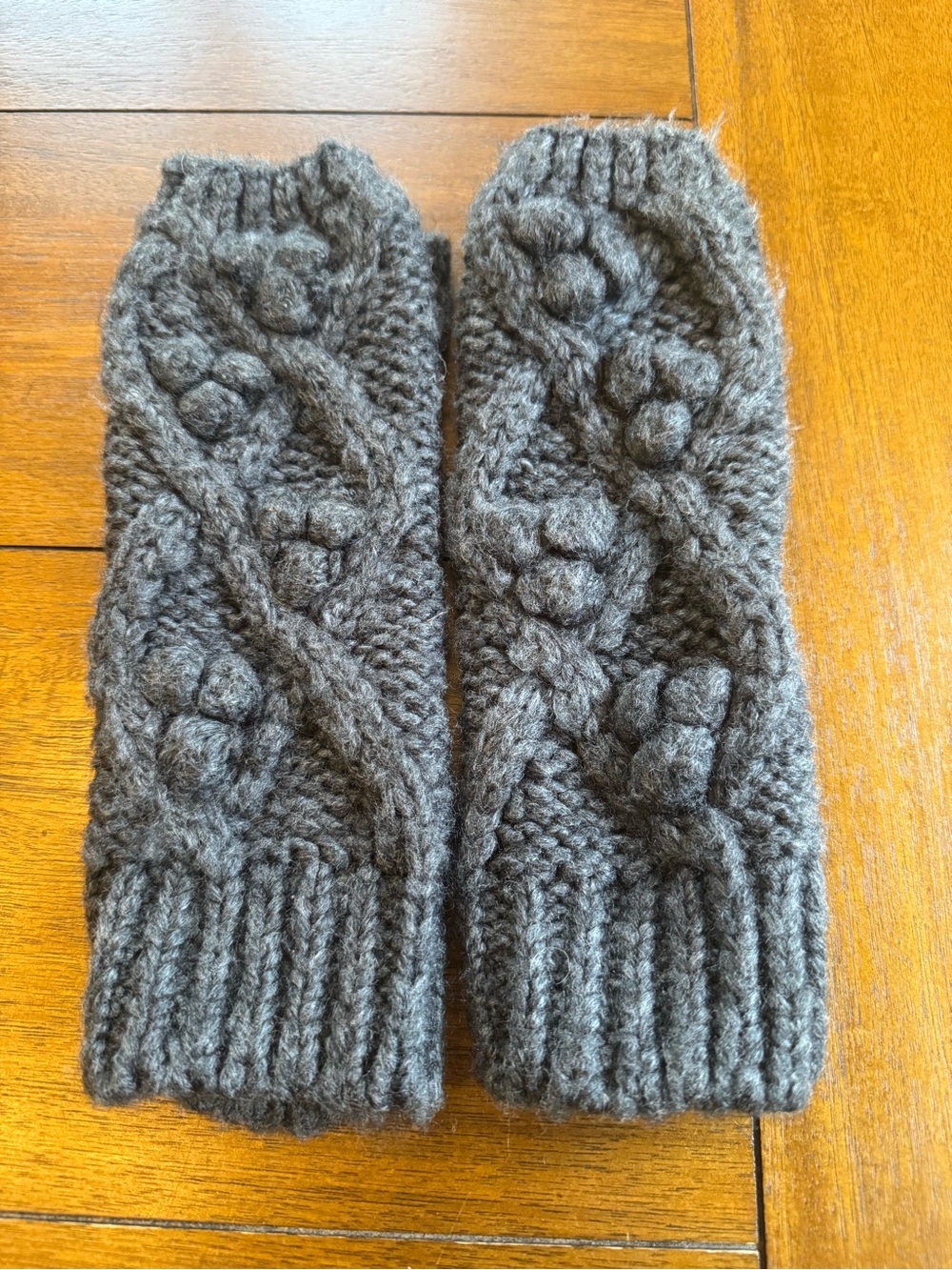Hand-Knit Gray Cable Knit Women's Fingerless Gloves